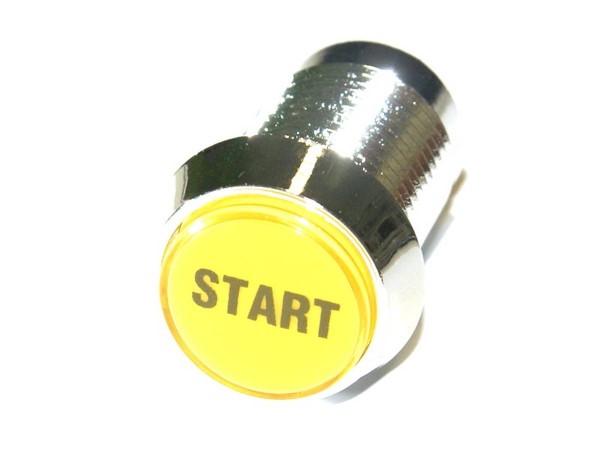 Button "Start" - gelb, Gehäuse chrom