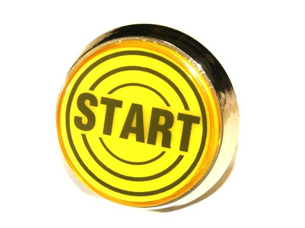 Button "Start"- gelb, Gehäuse gold