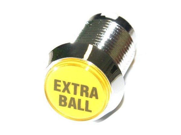 Button "Extra Ball" - gelb, Gehäuse chrom