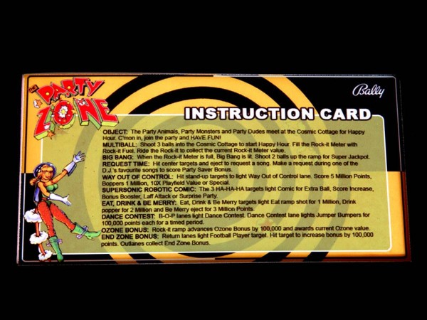 Instruction Card for The Party Zone, transparent
