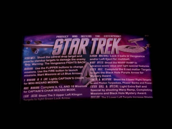 Instruction Card for Star Trek (Stern), transparent